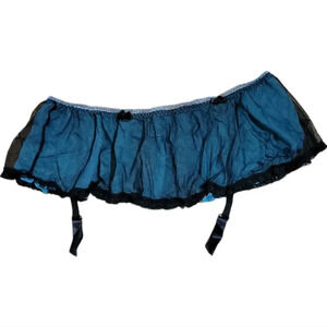 Frederick's of Hollywood seduction skirted thong thigh hi garter belt xl black